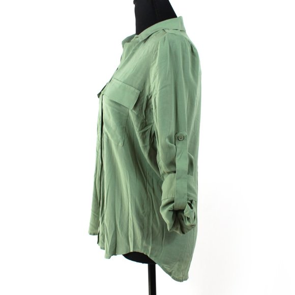 L'AGENCE Lunetta Military Olive Green Collared Rolled Sleeves Shirt NEW XS - Picture 5 of 8